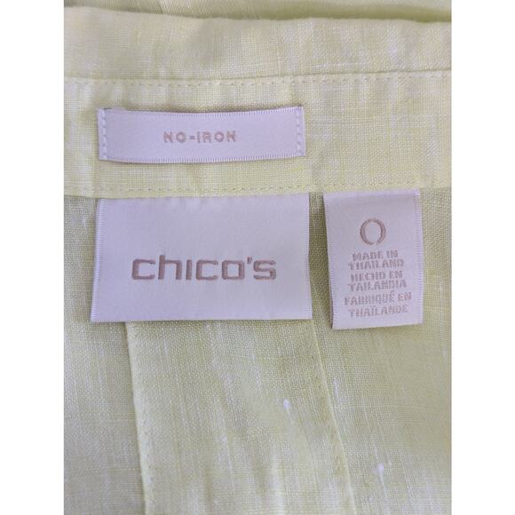 CHICO'S! LINEN LUXE! PALE LIME 3/4 NOTCH SLEEVE OVERSIZE BUTTON UP BLOUSE!SZ 4/6 - Picture 7 of 9